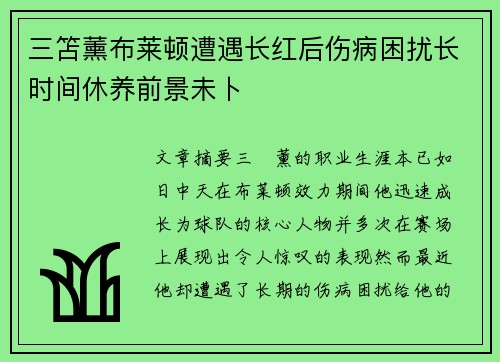 三笘薰布莱顿遭遇长红后伤病困扰长时间休养前景未卜
